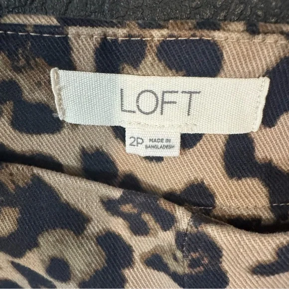 Loft Petite Ankle Flare Leopard Print Women's Pants - Picture 3 of 8